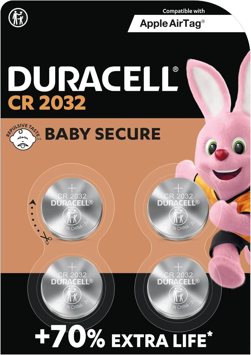 CR2032 Lithium Coin Cell 2032 Batteries 3V (4 Pack) - Up to 70% Extra Life* - Baby Secure Technology. Use in Key Fobs, Home Devices, Fitness, Medical Accessories