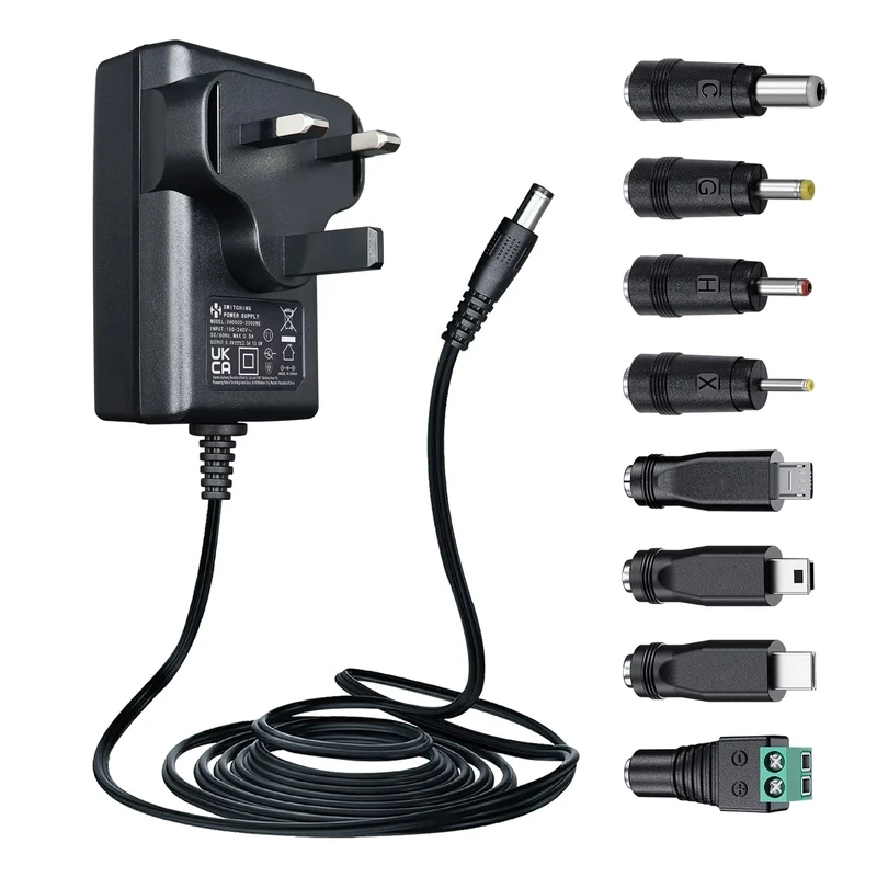 ANLINK 5V 2A/2000mA Power Supply Adapter, AC 100-240V 50/60Hz to DC 5V 2A/2000mA 10W 5.5x2.1mm Wall Plug, Center Positive, 1.8M 20AWG Long Cable for Stable and Flexible Use, 8 Tips Included