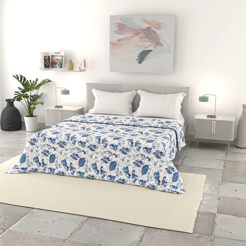 Basic Summer Printed Quilt, Made in Italy, Leaves, Double 250 x 240 cm