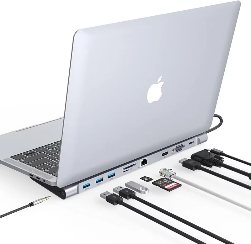Tymyp USB C Hub, 10 in 1 Docking Station, 4K@30Hz USB C HDMI, VGA, 3 USB 3.0 Supports 5Gbps, SD/TF Reader, RJ45 Ethernet, Mic/Audio, Type C Laptop Charging Holder 100W