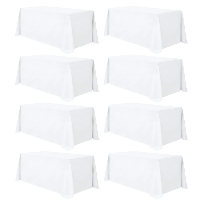 Heneger 8 Pack White Rectangular Table Cloth 90 x 132 Inch for 6 Foot Table
