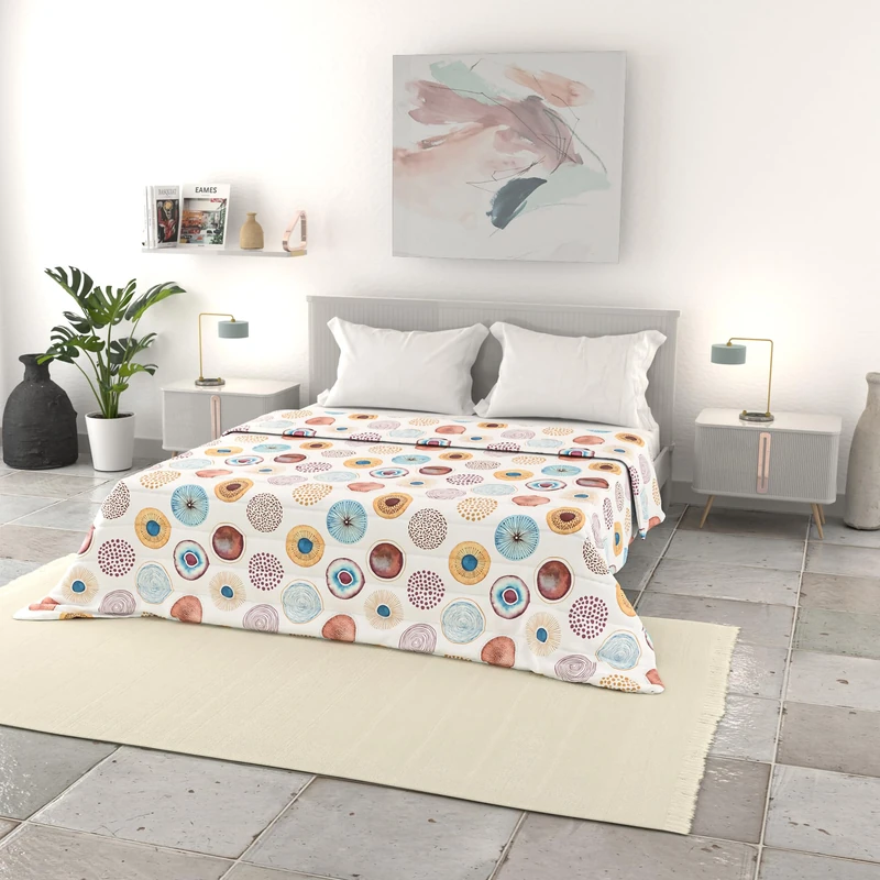 Basic Printed Summer Quilt, Made in Italy, Circle, Double 250 x 240 cm