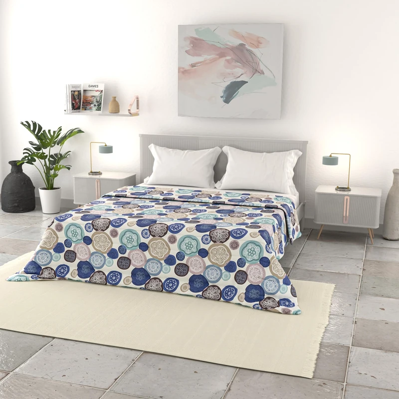 Italian Bed Linen BASIC Line Summer Quilt Made in Italy Printed Soft Microfibre Bedspread – Spring Summer Mid-Season Quilt – Murrine, Double 250 x 240 cm
