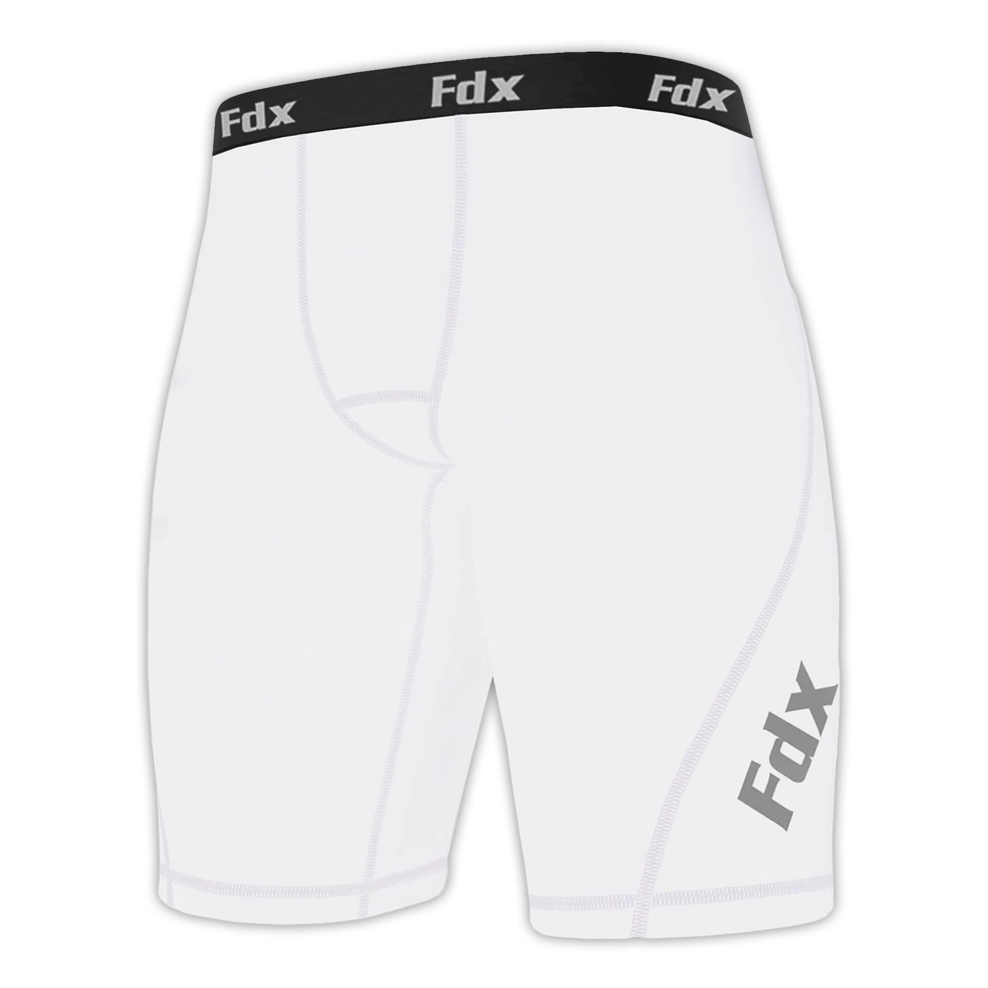 FDX Compression Shorts Mens - Quick-Drying, Soft, Breathable Boxer Underwear - Sports Briefs, Base Layer Trunks for Gym Workout, Fitness Training, Running, Cycling and Rugby (White XL)