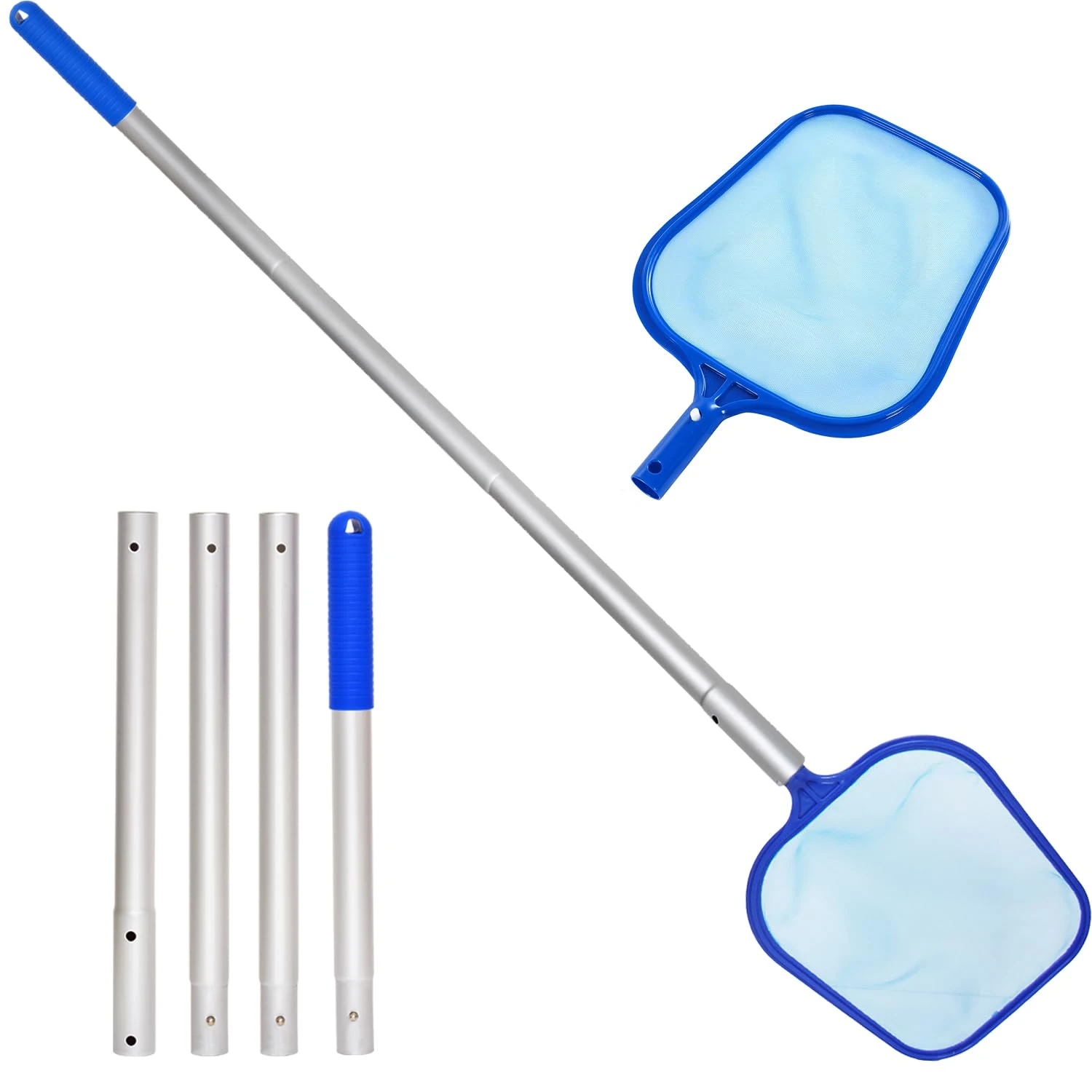 180CM Pool Pond Skimmer Net with Pole, Hot Tub Scoop Leaf Rake Swimming Pool Cleaning Accessory Fine Mesh Net and Aluminum Pole for Fountain Lay-Z Spa Fish Tank Above Ground