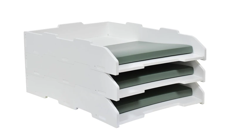 A3 Stackable Paper Tray, 3 Tier Desk File Organizer, Desktop Organizer for Office Supplies, File Storage, Letter Organizer /A3 Office File Folder,Home or Office School, White (Portrait-White-3-Tier)