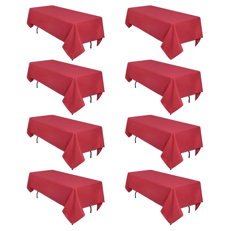 Heneger 8 Pack Red Tablecloth Rectangle 60 x 126 Inch for 8 Foot Tables