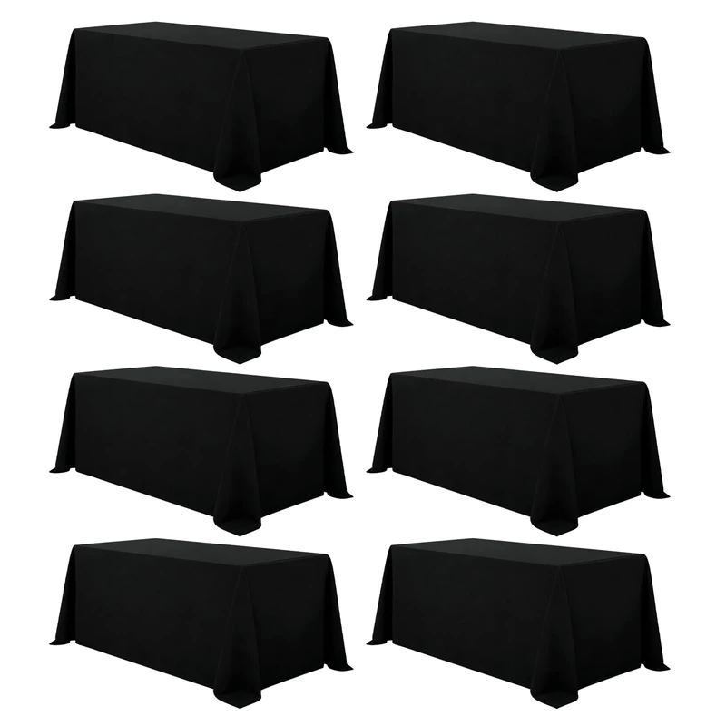 Heneger 8 Pack Black Tablecloths Rectangle 90 x 132 Inch for 6 Foot Tables