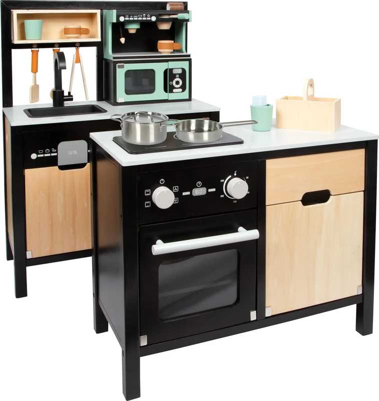 Small Foot Industrial Play Kitchen with Island, richly detailed wood kitchen w/many accessories, ages 3+ yrs, 12432