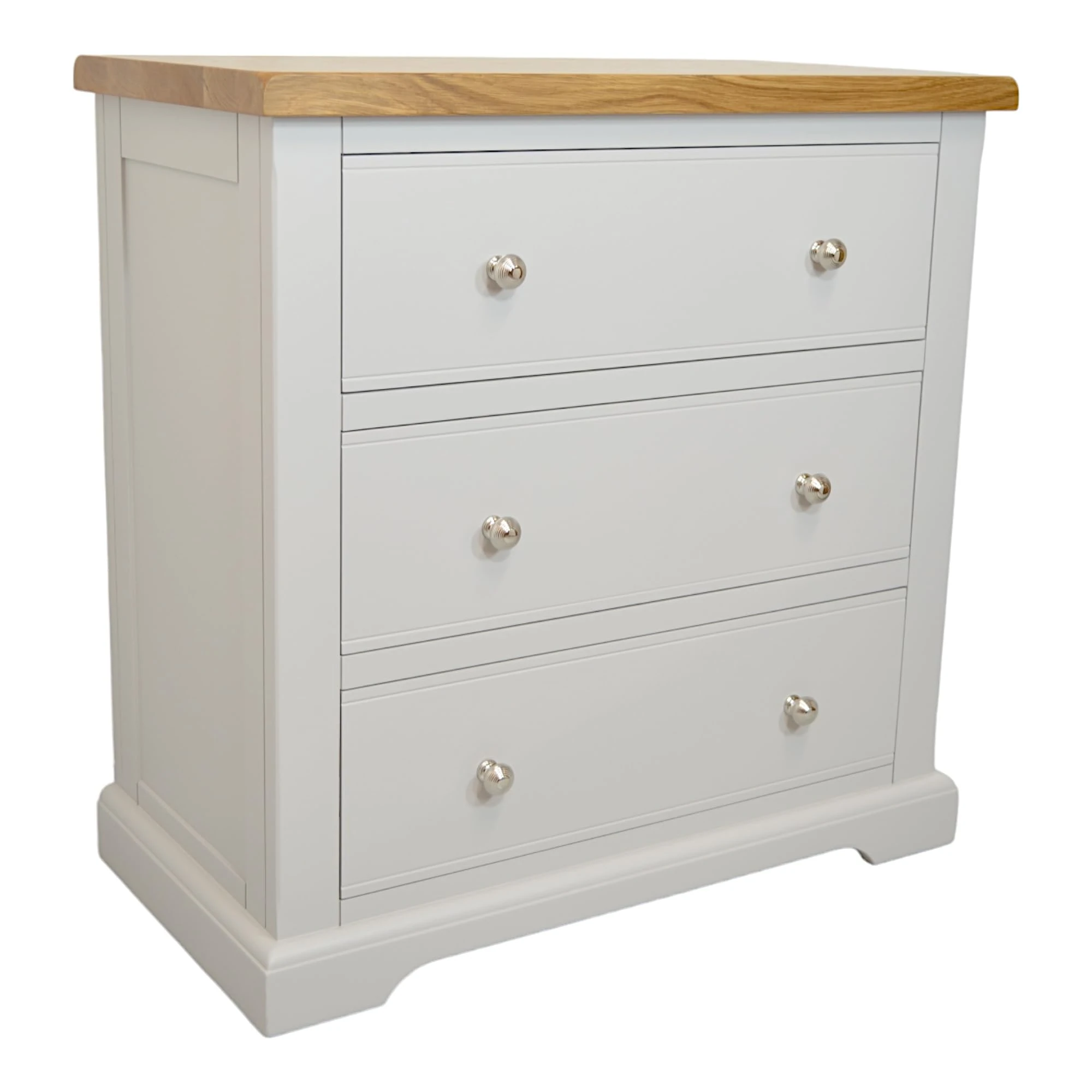 GROFurniture 3 Practical Deep Drawers Chest of Drawers for Bedroom, Low Height Painted White or Grey Storage Chest with Oak Top, Good Storage Drawers, Baby Changer Chest Suitable for Small Room