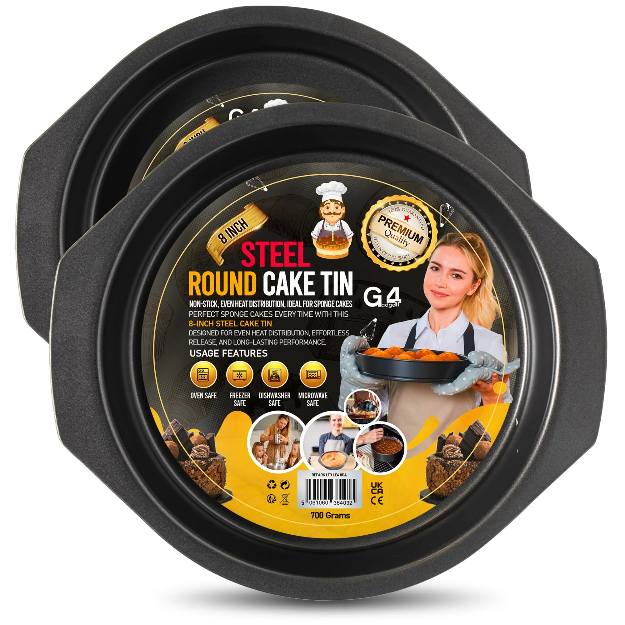 2 Pack 8 Inch Non-Stick 20cm Cake Pan for Baking – Non Stick Round Cake Tin Oven Safe Cake Pan