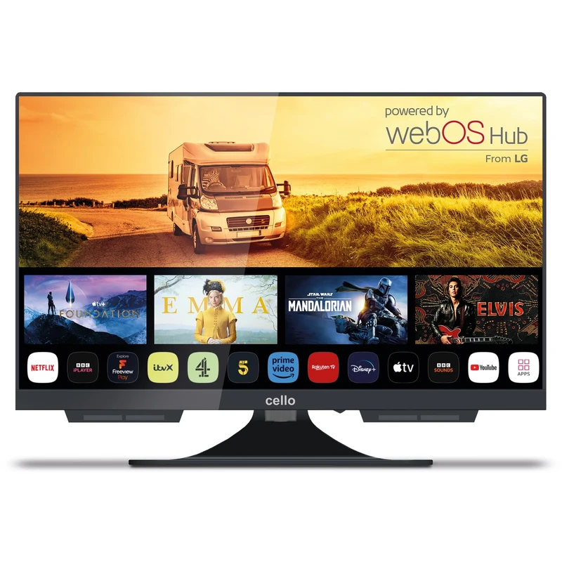 Cello C1924WS 12 Volt 19 inch Traveller Smart Frameless TV Ultrafast WebOS, Freeview Play, FreeSat, Pitch Perfect Speakers Bluetooth, Netflix, Small TV for Motorhomes