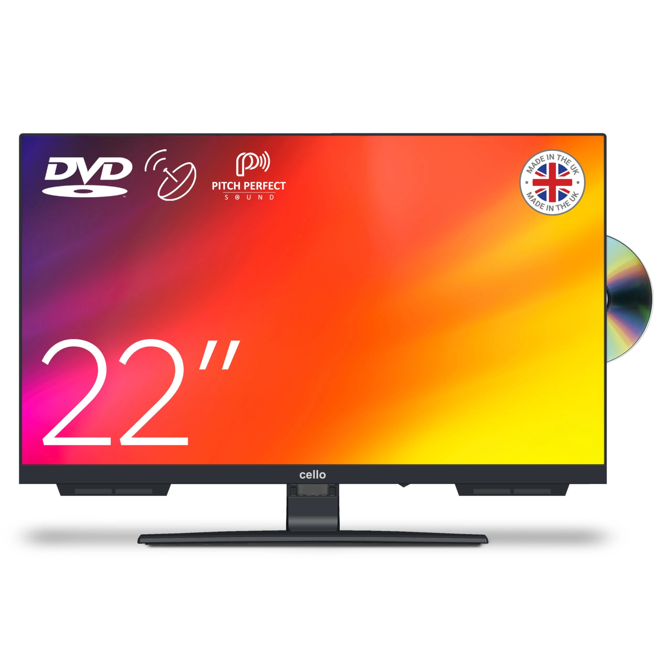 Cello C2224F 22 inch Full HD Frameless TV Built in DVD Freeview HD Built in Satellite Pitch Perfect Speakers HDMI and USB for live recording of digital TV and play media files. UK Made