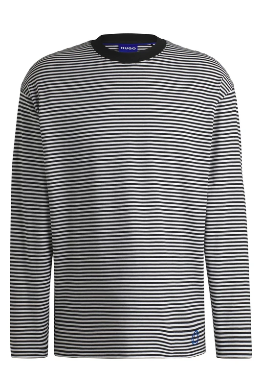 HUGO Mens Nustripe Cotton-Jersey Loose-fit T-Shirt with Horizontal Stripe