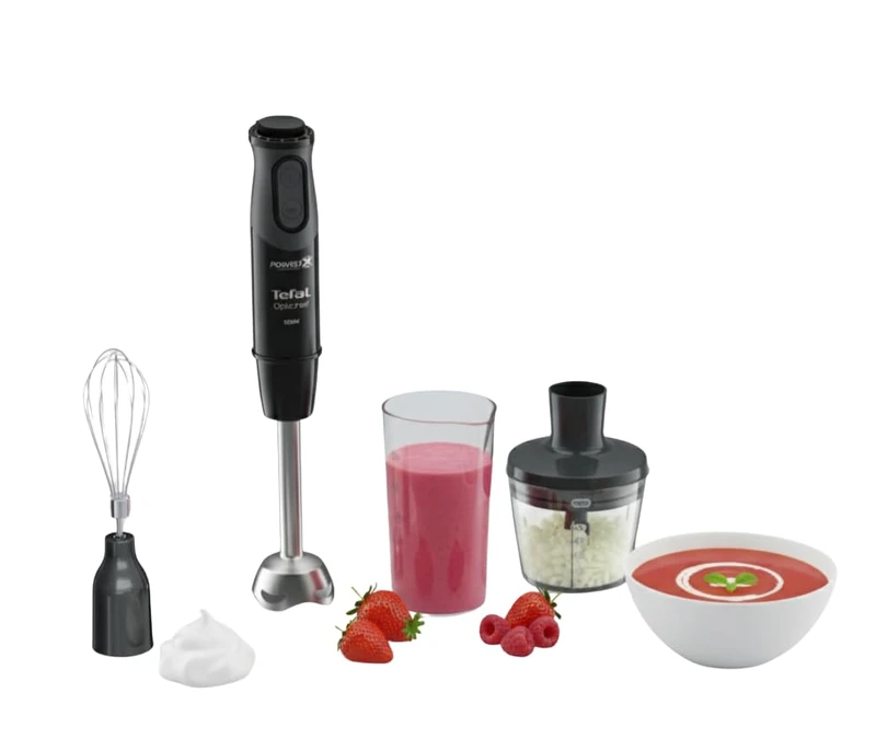 Tefal 3in1 Optichef Hand Stick Blender, 20 speeds and pulse, Powelix Blades Technology, 800ml beaker, 1000W, 500 ml Chopper, Food Processor, Dishwasher Safe Parts HB643842, Black