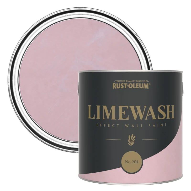 Rust-Oleum 2.5 l Limewash Effect Wall Paint - No.204, Color Pink, 11m2/L Coverage, Fast-Drying, Low Odour, Water Based, Infinitely Recyclable Tin, Made in UK