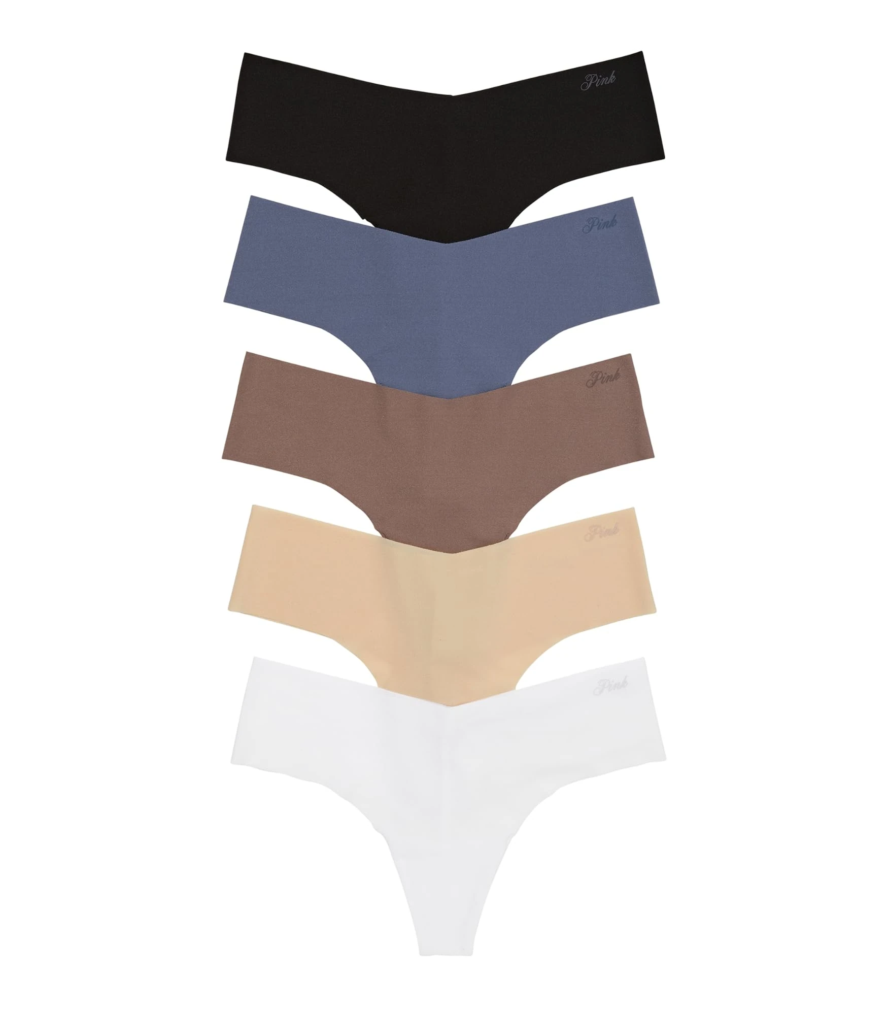 Victoria's Secret PINK Women's No Show Thong Underwear, Panties for Women, Multi Pack (XS-XXL), Summer Basic, XL