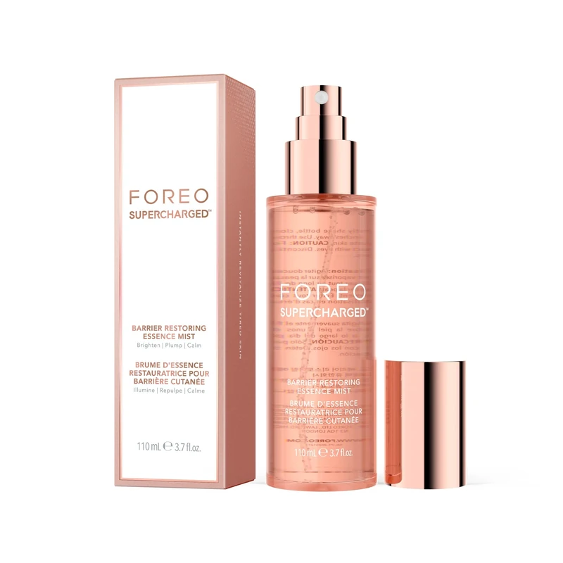 FOREO SUPERCHARGED Barrier Restoring Essence Mist, 110ml - Collagen Boosting Spray Moisturiser - Collagen Peptides, Niacinamide, Centella Asiatica, Panthenol - Face Mist For All Skin Types