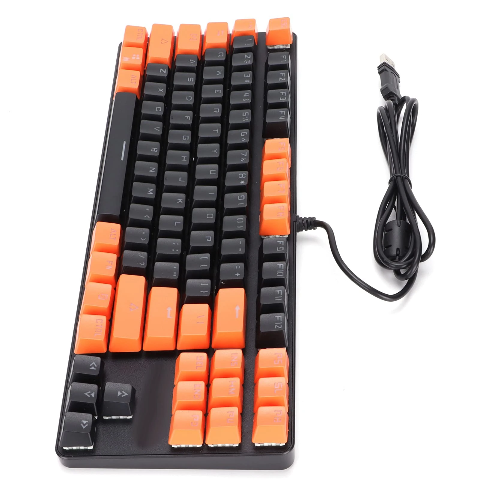 Mechanical Gaming Keyboard, 87 Key 9 Backlight Modes Computer Video Games PC Accessories Keyboards with Backlit Ergonomic Design Light Up for PC and Laptop Black Orange Wired USB