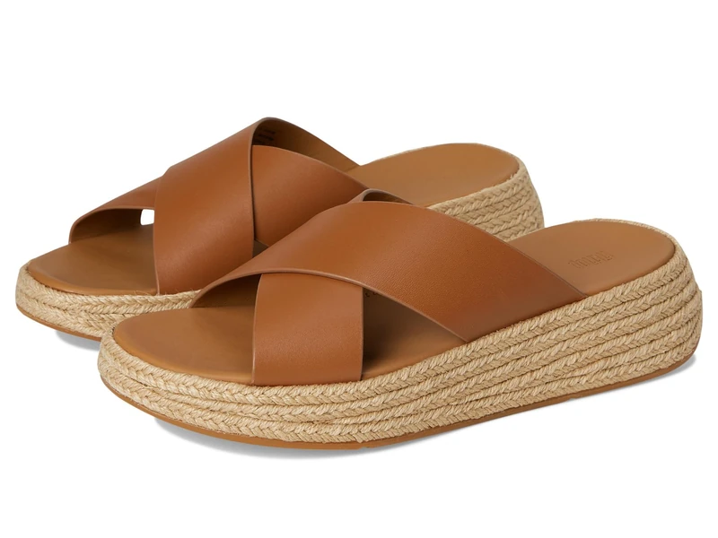 Fitflop F-MODE ESPADRILLE LEATHER FLATFORM CROSS SLIDES