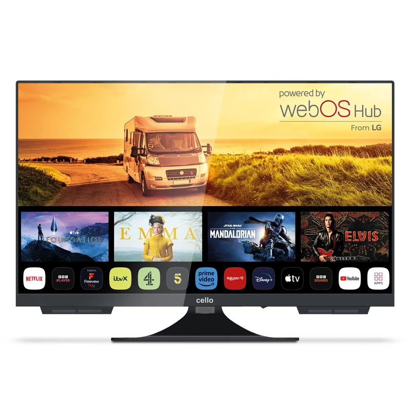Cello C2224WS 12 Volt 22 inch Traveller Smart Frameless TV Pitch Perfect Speakers | Ultrafast WebOS | Freeview Play | FreeSat | Bluetooth | Netflix | Small TV for Motorhomes | UK Made
