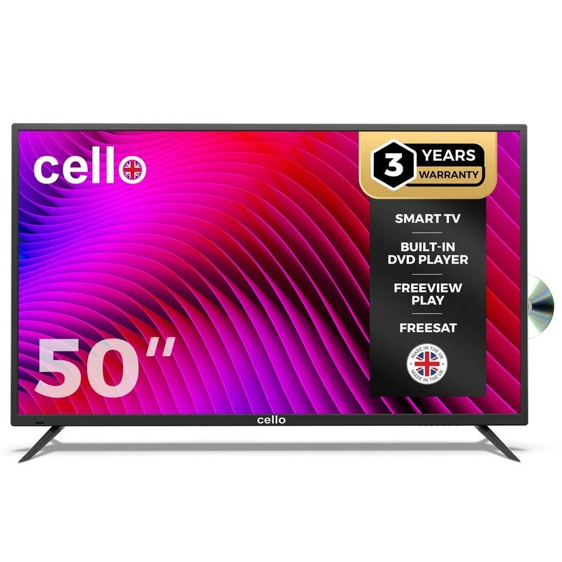 Cello C5024WSF 50″ inch Smart Ultrafast WebOS Full HD TV with Built in DVD Freeview Play FreeSat, Bluetooth. Netflix, Apple TV+, Prime Video, Paramount+, BBC iPlayer UK Made