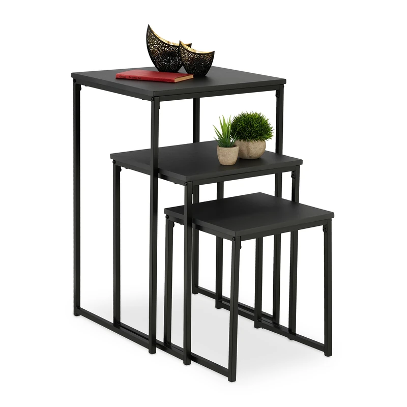 Relaxdays Side Table Set of 3, Black, 76 x 46 x 46 cm