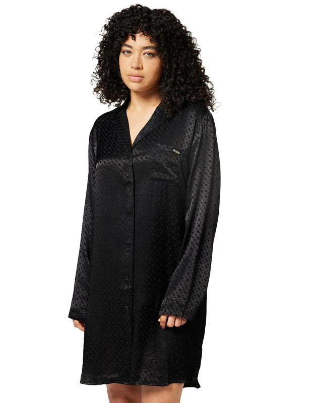 BOSS Women's Monogram Sleep Shirt Night Dress, Black 1, XS