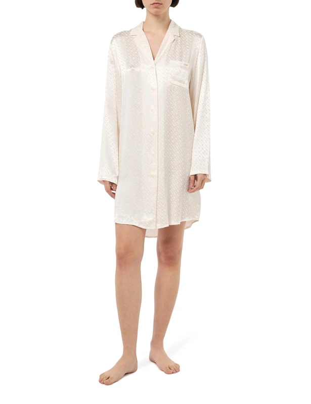 BOSS Women's Monogram_Sleep Shirt Night Dress, Open White118, M