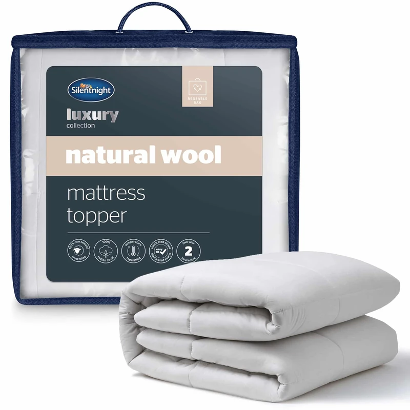 Silentnight Natural Wool Collection Mattress Topper Super King Bed - Luxury Temperature Regulating Breathable Mattress Cover Pad with Cotton Cover and Easy Fit Straps - Hypoallergenic - Super King