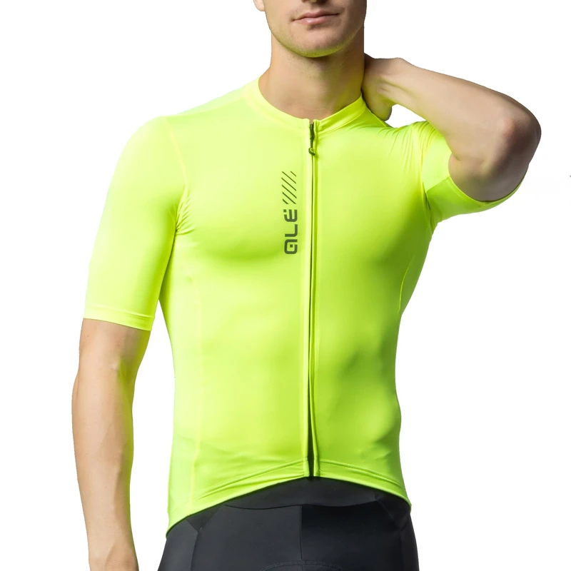 Alé Cycling Men's Pragma Colour Block Short Sleeve Jersey, Fluo Yellow, XS
