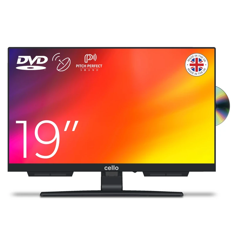 Cello C1924F 19" inch LED Frameless TV Built in DVD Freeview HD with Satellite Receiver Pitch Perfect Speakers Great to fit in small spaces Made In The UK