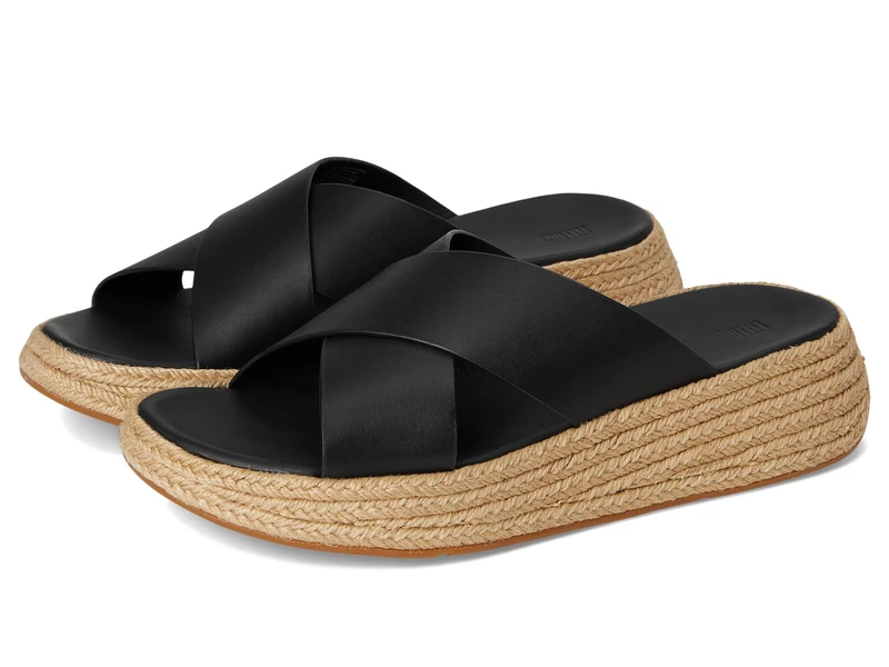 Fitflop F-MODE ESPADRILLE LEATHER FLATFORM CROSS SLIDES