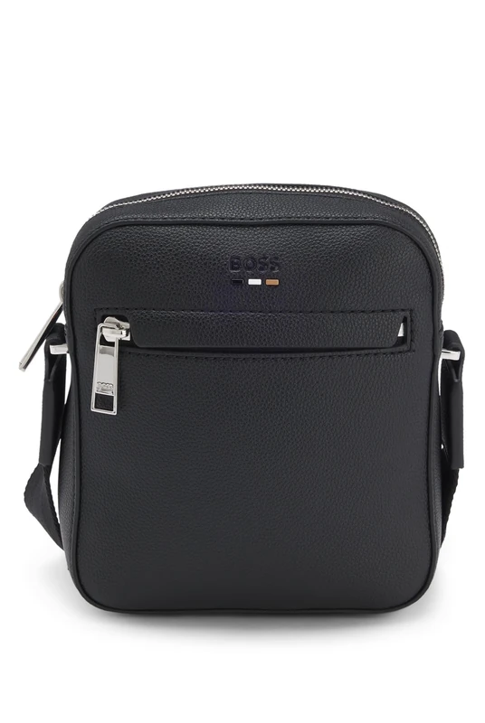 BOSS Mens Ray NS zip N. Grained faux-leather reporter bag with signature-stripe trim Size One Size - Image 1