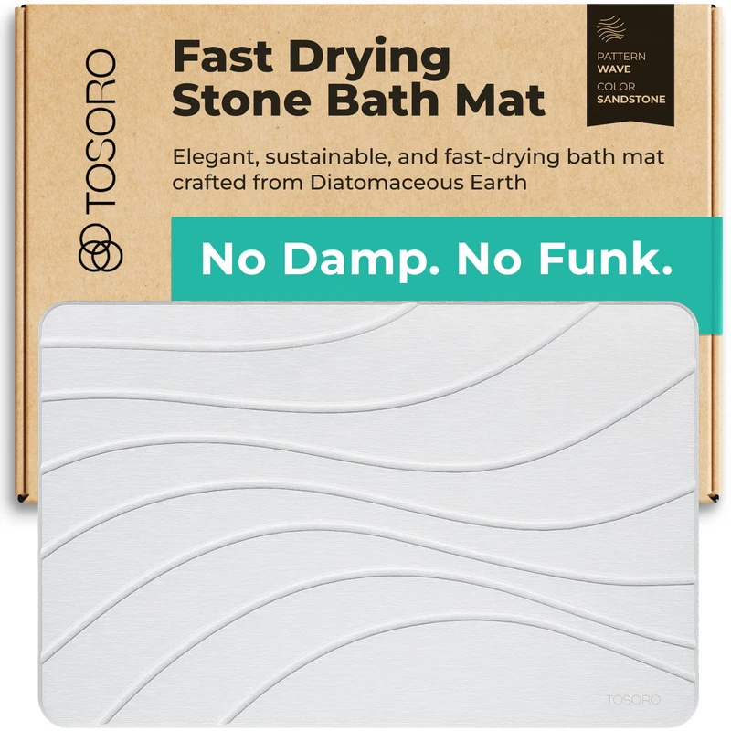 TOSORO - Stone Bath Mat, Diatomaceous Earth Non-Slip Stone Shower Mat - Quick Drying Absorbent Bath Stone Mat - Elegant & Modern Design, Easy to Clean (23.5 x 15 Sandstone)