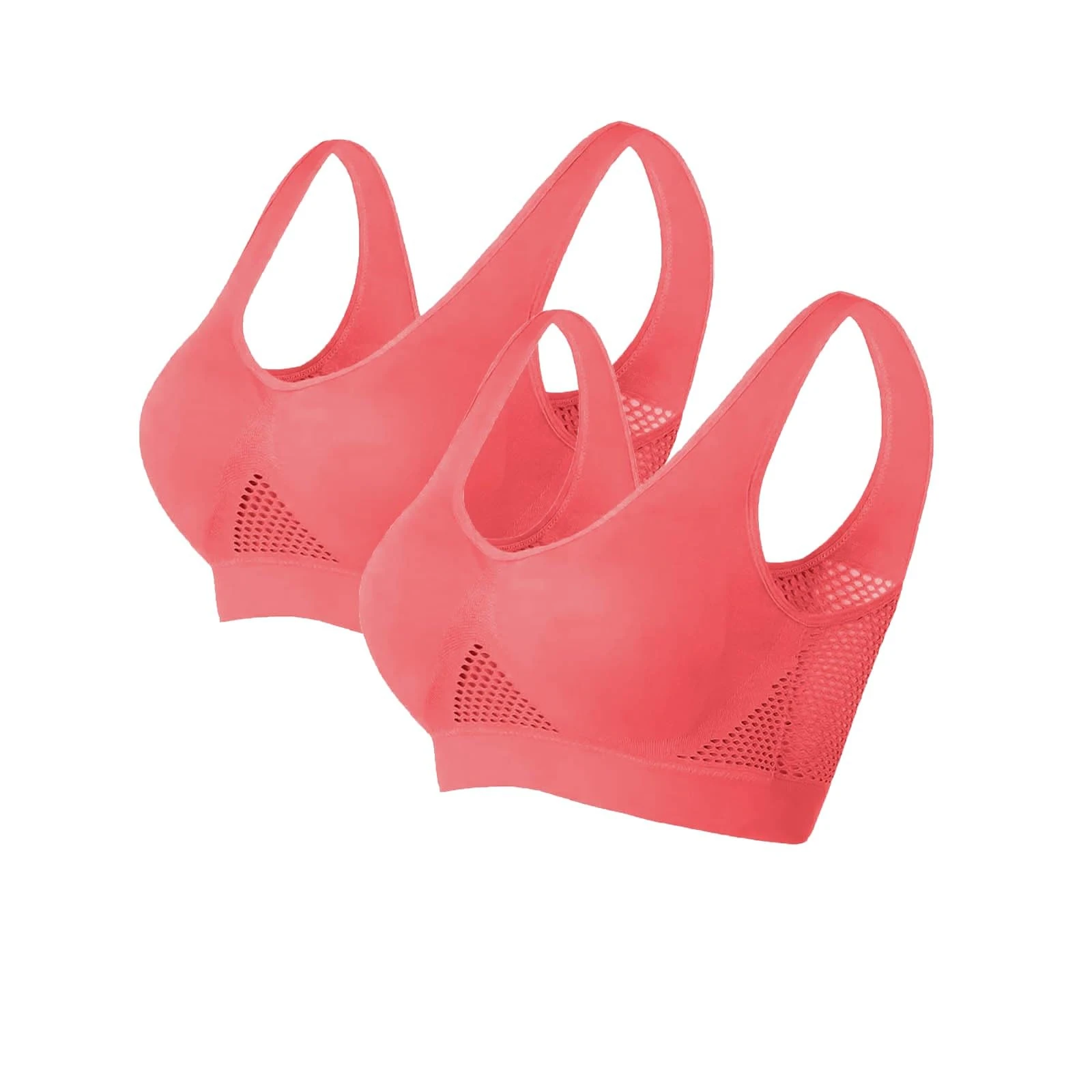 Kaniem Breathable Cool Liftup Air Bra,Sports Bra 2024 New Upgrade Support Large Size No Rims Seamless Hollow Mesh Underwear, B-watermelon Red-2pcs, 6X-Large