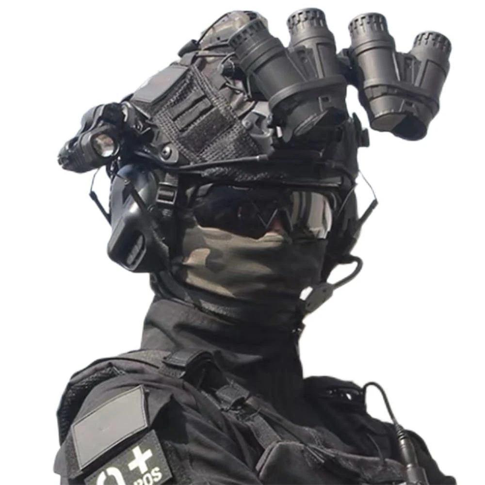 Fotrsta Airsoft Fast Helmet Set, Military Tactics Full Face Protective Helmet Visor With Tactics Headset Helmet Cover NVG Mount Telescope Model Paintball Equipment