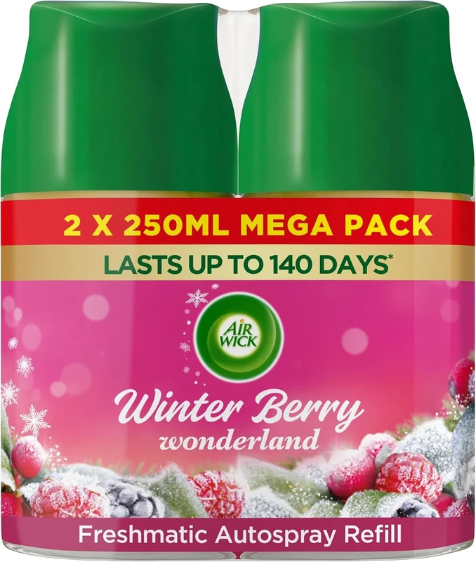 Air Wick Automatic Air Freshener Freshmatic Spray Twin Refills| Odour Neutraliser, Bathroom and Room Air Freshener|Winter Berry Wonderland|2 x 250ml Refills|Lasts Up to 140 Days (70 Days per Refill)