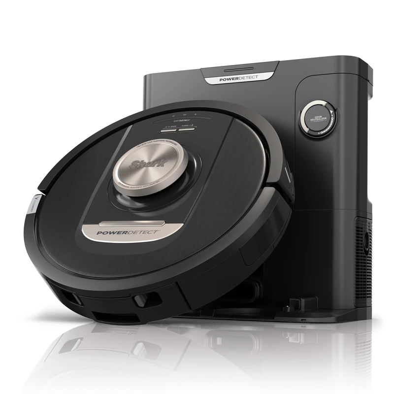 Shark PowerDetect Robot Vacuum with 60-Day Self-emptying Base - Anti-odour - For Carpets, Hard Floors and Pet Hair - 3D LiDAR Navigation - Wi-Fi / App - Odour Cartridge and 2 Brushes Incl. - Black