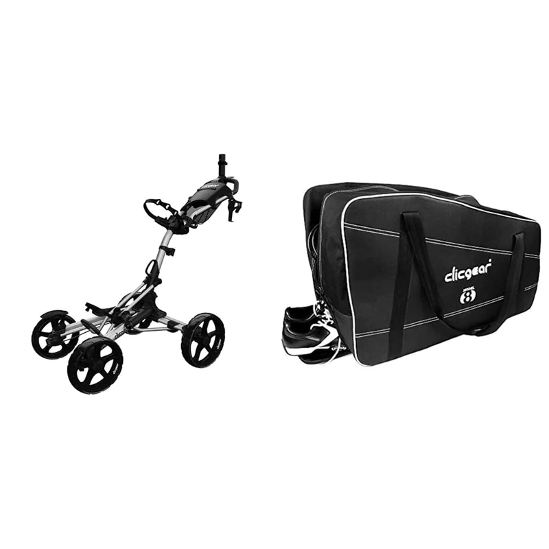 Clicgear Unisex Clicgear 8.0+ Golf Push Trolley, Silver, One Size UK + Clicgear 8 Golf Trolley Storage Bag, Black