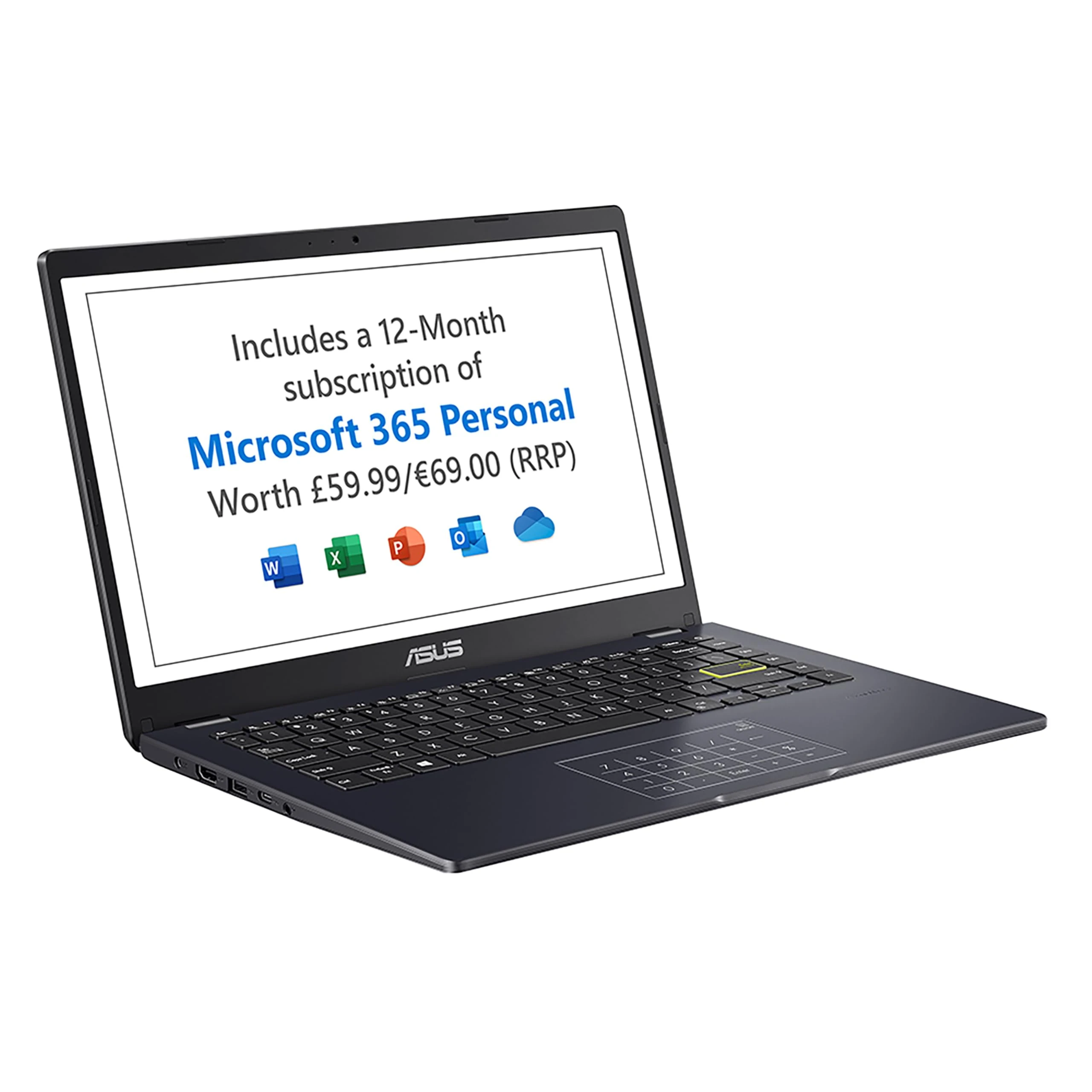 ASUS Vivobook 14 E410KA | 14" Full HD Laptop with Microsoft Office 365 | Intel Celeron N4500 | 4GB RAM | 128GB eMMC | Windows 11 S Mode | Navy