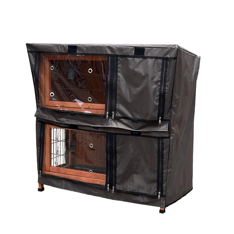 BUNNY BUSINESS 2-Tier Double Decker Rabbit/Guinea Pig Hutch with Sliding Trays and opening roof, Rabbit hutches and Runs HUTCH & COVER PACKAGE (RED-BB-36-DDL-TR + COVER)
