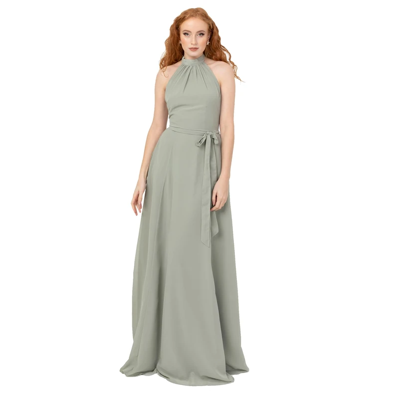 Anaya with Love Women's Maxi Dress Ladies Sleeveless Halter Neck A-line Sash Bow Belt Shirred Bridesmaid Wedding Guest Prom Ball Gown, Frosty Green 18
