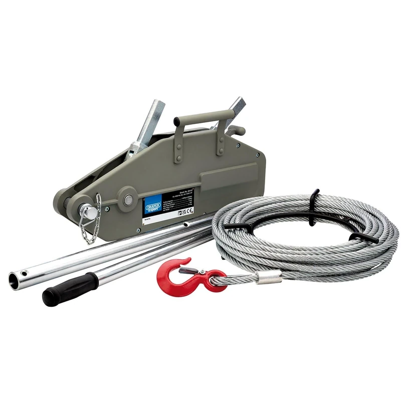 Draper Expert Wire Rope Puller, 1600kg - 20115 - Heavy Duty, One Person Operation, 20 Metres of Steel Wire Rope