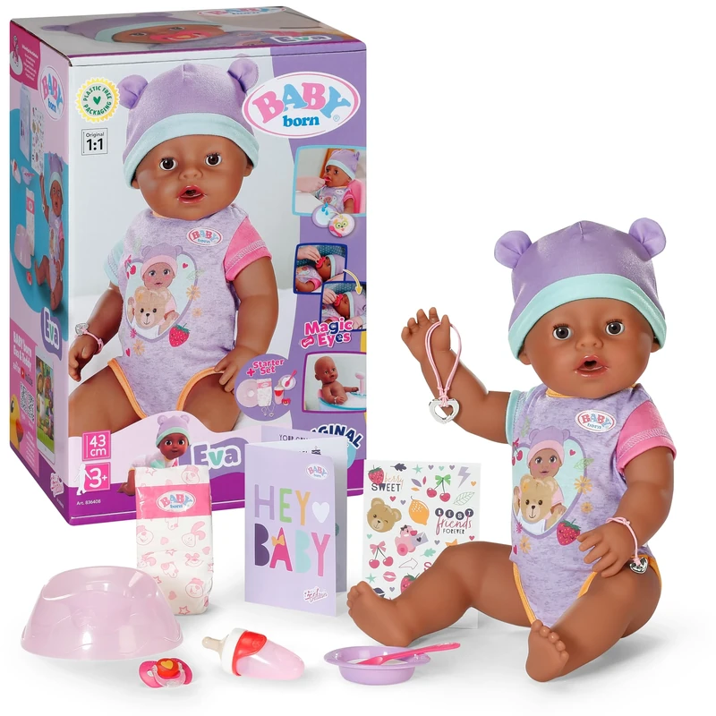 BABY born Eva - 43 cm Large Baby Doll - 10 Functions incl. Accessories & Romper - Works completely without Batteries - Suitable for Children from 3 Years