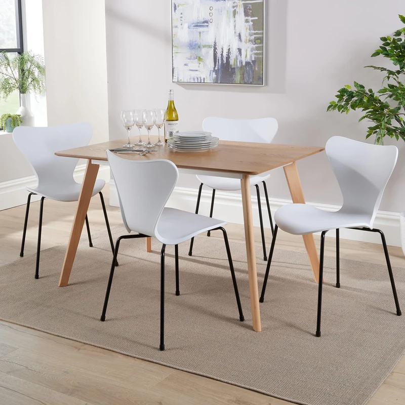 Home Source Kitchen Dining Table Set, 4 White Moulded Chairs, 120cm Table