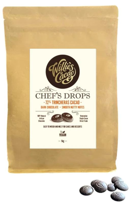 Willie's Cacao - Las Trincheras 72% Dark Chocolate Chef's Drops 1kg - Couverture chocolate with smooth nutty notes - For cooking & baking - Vegan