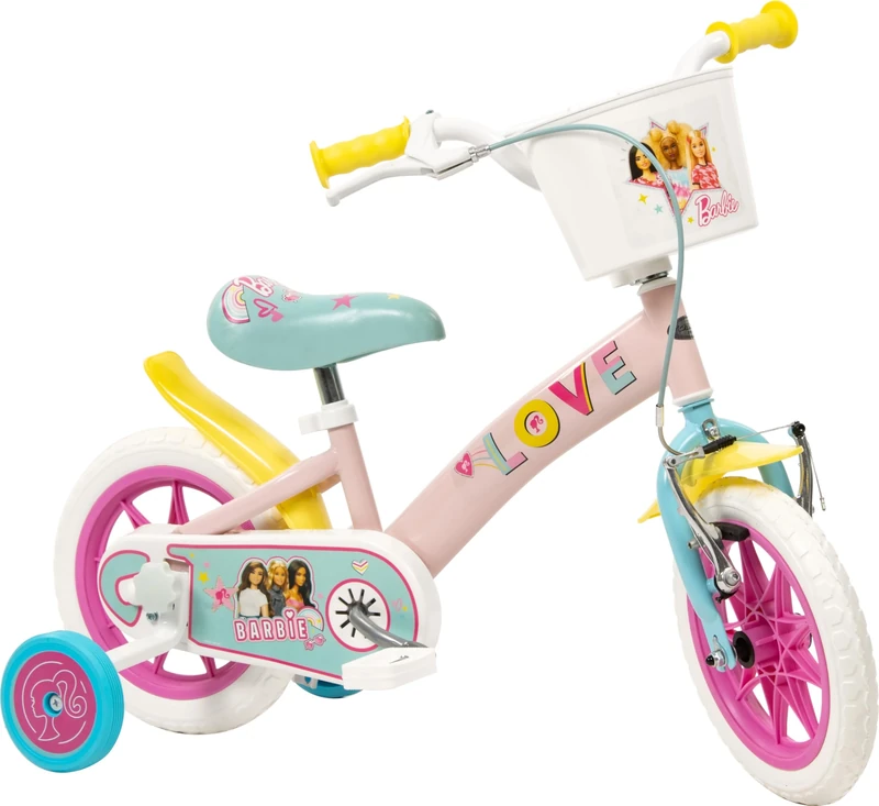 Toimsa Barbie 12" Bicycle; Learn to Ride Bike with Stabilisers for Kids Ages 3+, Barbie Love Bike