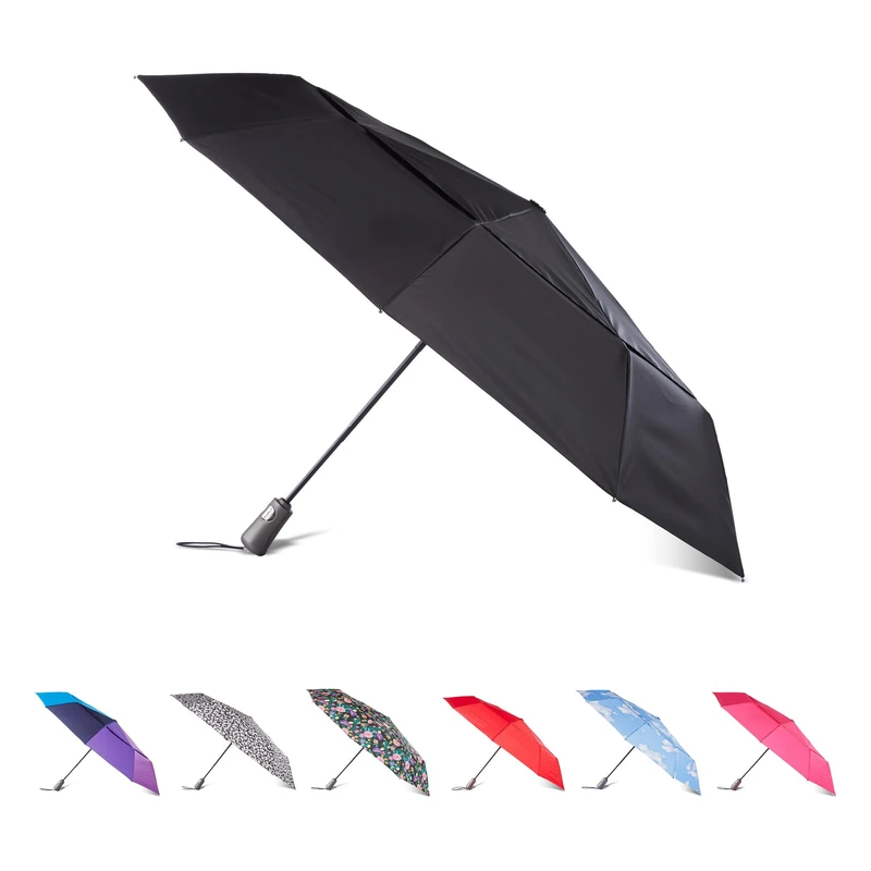 totes Men's and Women's Ultimate Protection Folding Umbrella with Auto Open Close Windproof Sun Protection, BLACK, 55 Inches Canopy, Clear Bubble Umbrella - Image 1