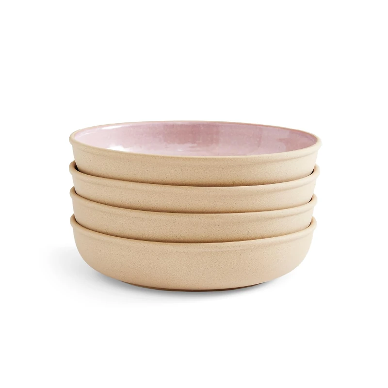 Portmeirion x Minerals 4-Piece Rose Quartz Low Bowl Set (20cm, 668ml) – Blue Reactive Glaze Stoneware Bowls for Pasta, Salad and Modern Everyday Dining